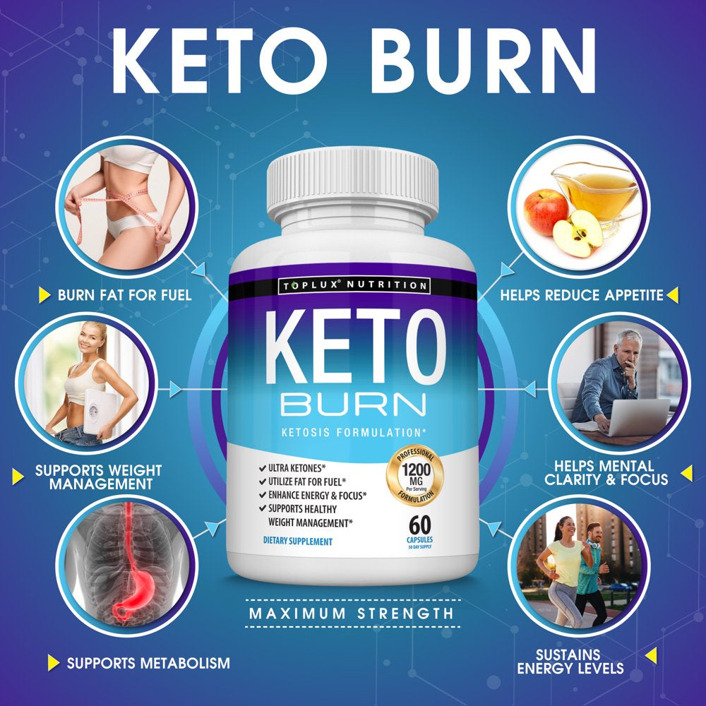Toplux Keto Burn Pills 1200Mg Ketosis Weight Loss - Natural Keto Diet Pills Ketogenic Fat Burner Boost Energy Focus & Metabolism Manage Appetite 60 Capsules