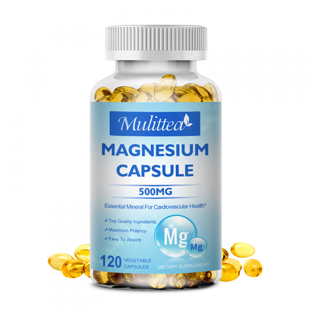 Mulittea Magnesium Capsules 500Mg Supports Muscle, Joint and Heart Health, Maximum Absorption Magnesium (Glycinate) Supplements, 120 Capsules