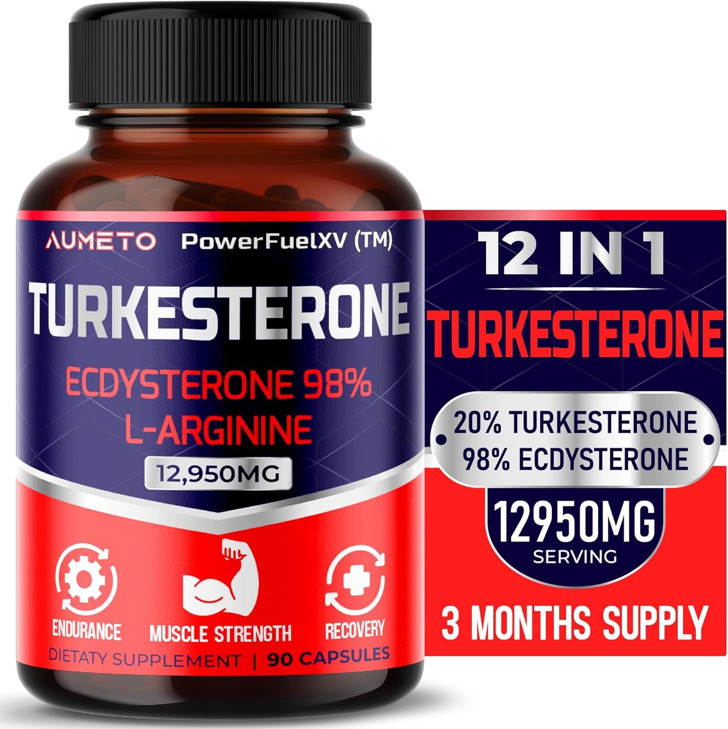 Turkesterone 12950Mg W L-Arginine Tongkat Ali Ginseng Maca Root VIT D3- Energy Workout Memory Support 90 Days Supply (90 Count (Pack of 1))