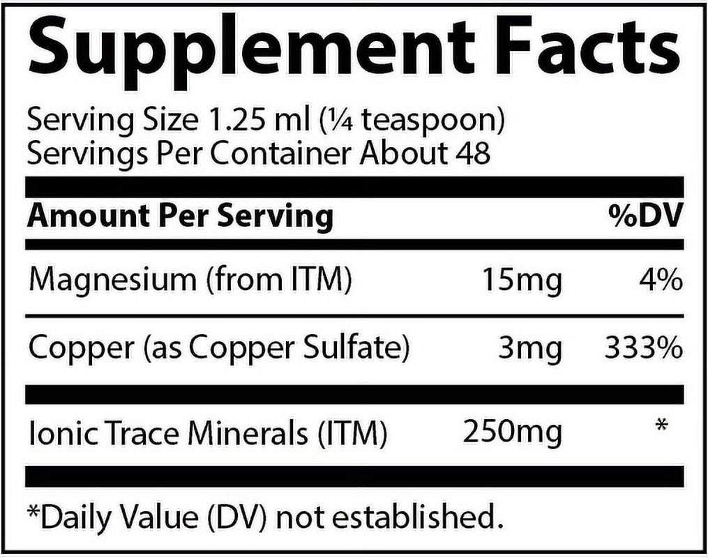 Trace Minerals | Liquid Ionic Copper 3 Mg Dietary Supplement | Antioxidant Enzyme | Supports Blood Health, Bones, Nerves and Metabolism | 2 Fl Oz, 48 Servings