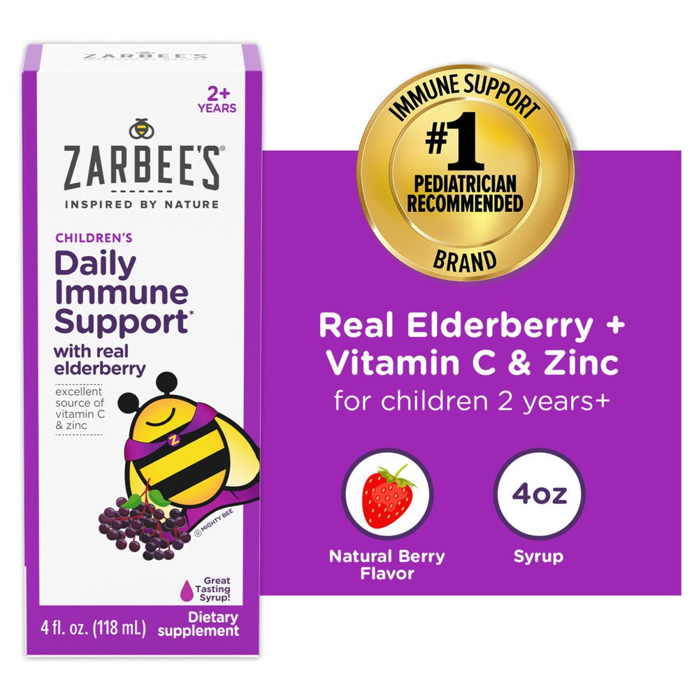 Zarbee'S Kids Daily Immune Support Syrup with Vitamin C & Zinc, 4 Fl Oz