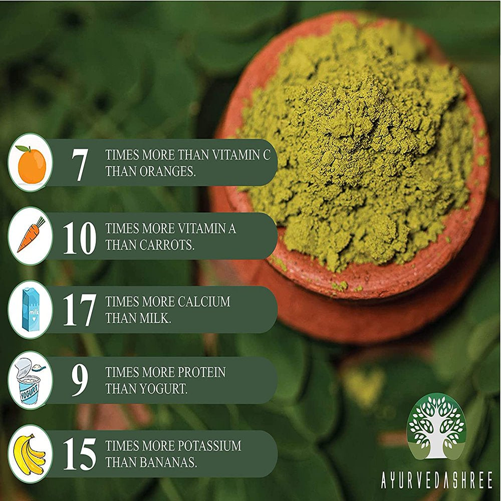 AYURVEDASHREE Moringa Leaf Powder 200 Gm, Moringa Olifera Powder, Lab Tested for Purity, Non GMO, GMP Certified, Vegan.