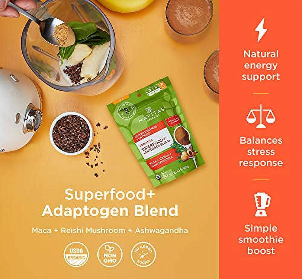 Navitas Organics Superfood+ Adaptogen Blend for Stress Support (Maca + Reishi + Ashwagandha), 6.3Oz Bag, 30 Servings Organic, Non-Gmo, Vegan, Gluten-Free, Keto & Paleo.