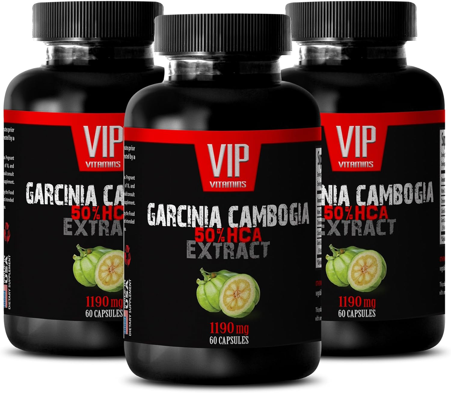 VIP VITAMINS Cholesterol Essentials - Garcinia CAMBOGIA Extract 1190 MG, with Calcium, Chromium, Vitamin C - Garcinia Cambogia Complex, 3 Bottles (180 Capsules)