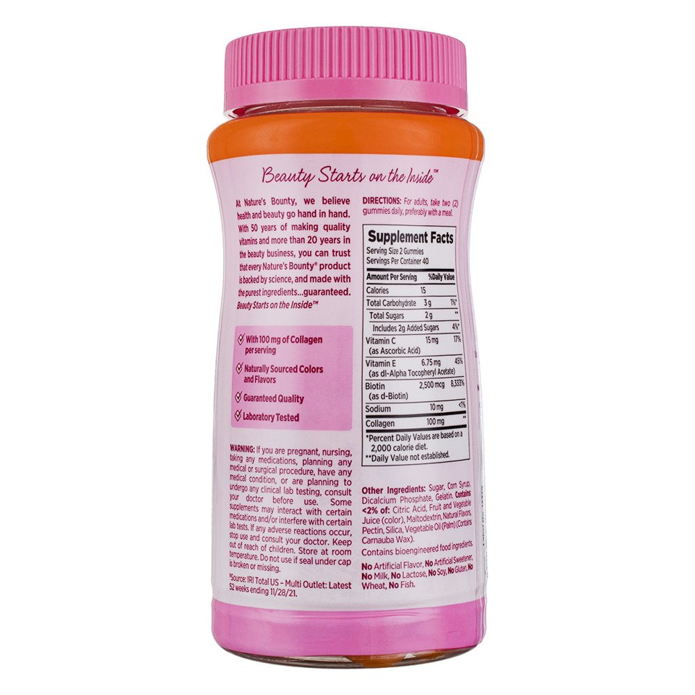 Nature'S Bounty Hair, Skin, & Nail Health with Biotin & Collagen Dietary Supplement Gummies, Orange, 80 Ea (Pack of 4)