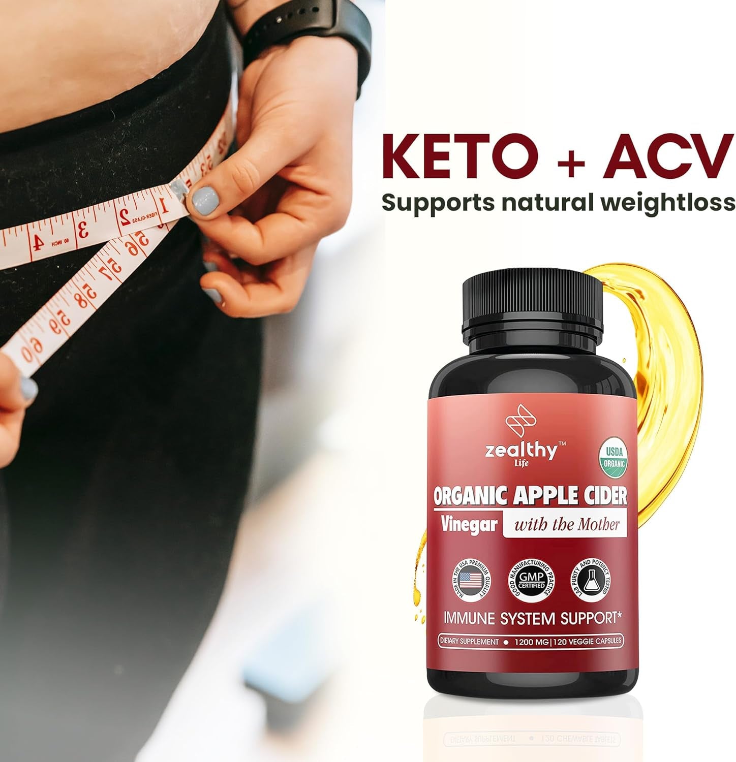 Zealthy Life Organic Keto - Apple Cider Vinegar Capsules - with the Mother 1200 Mg 120 Vegetarian Capsules