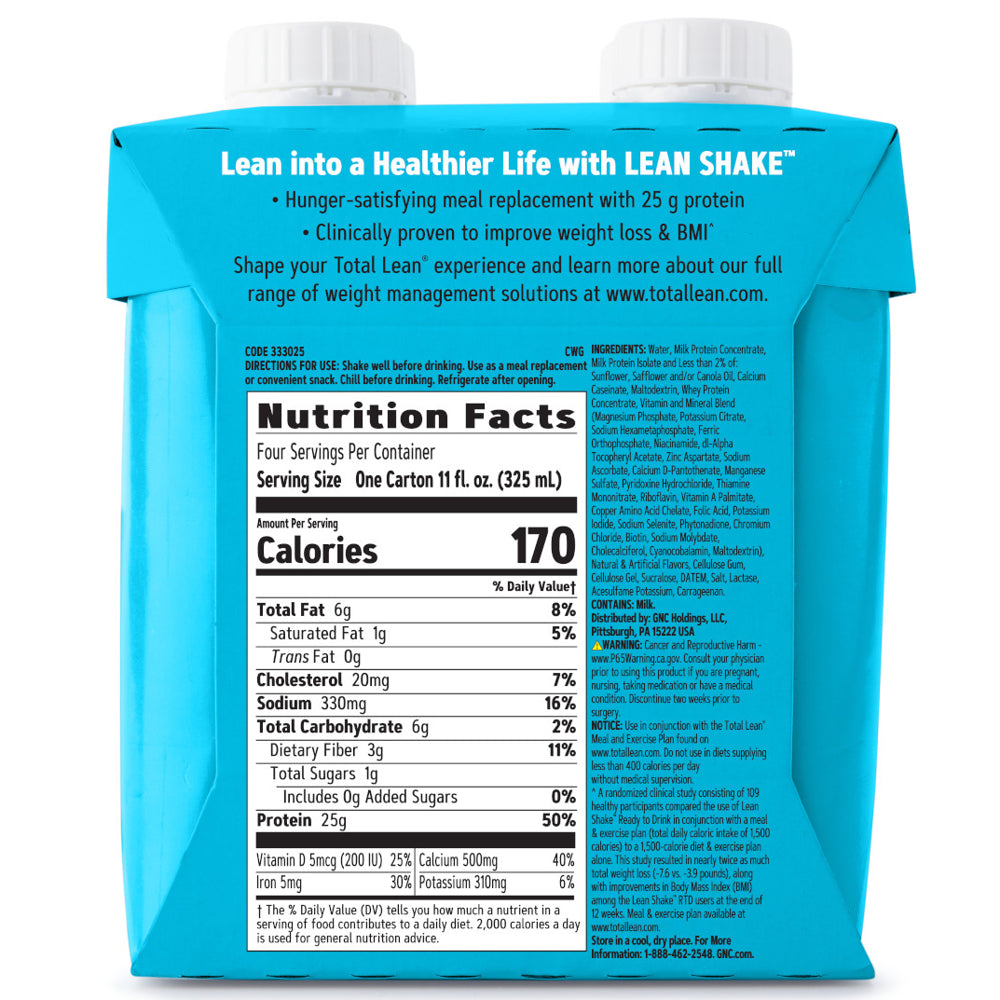 Total Lean® Lean Shake™ Meal Replacement Shake, Vanilla Bean, 25G Protein, 11 Fl Oz, 4CT