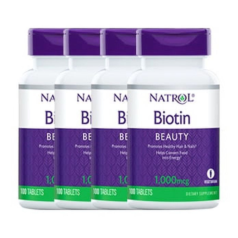 Natrol Biotin, Maximum Strength, 10,000 Mcg, 100 Tablets, 4 Pack