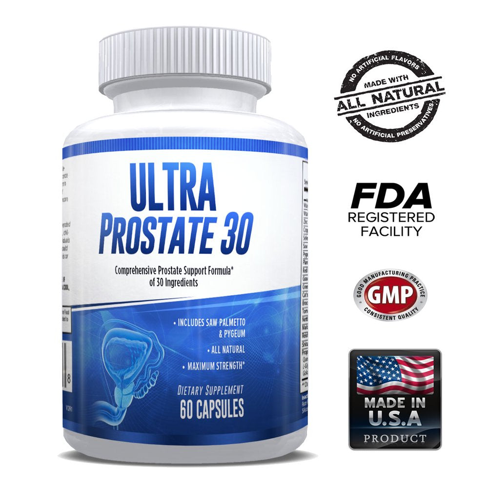 Ultra Prostate 30 – Comprehensive All Natural Prostate Support Formula for Men – Saw Palmetto, Pygeum, Plant Sterol Complex & 27 More – 1 Month