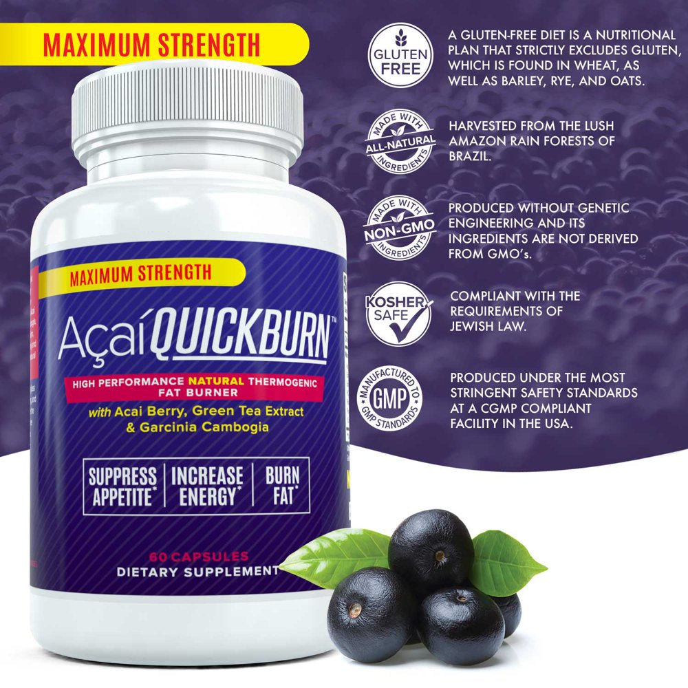 Acai Quick Burn - High Performance Natural Fat Burner with Acai Berry, Garcinia Cambogia and Green Tea, 60 Capsules