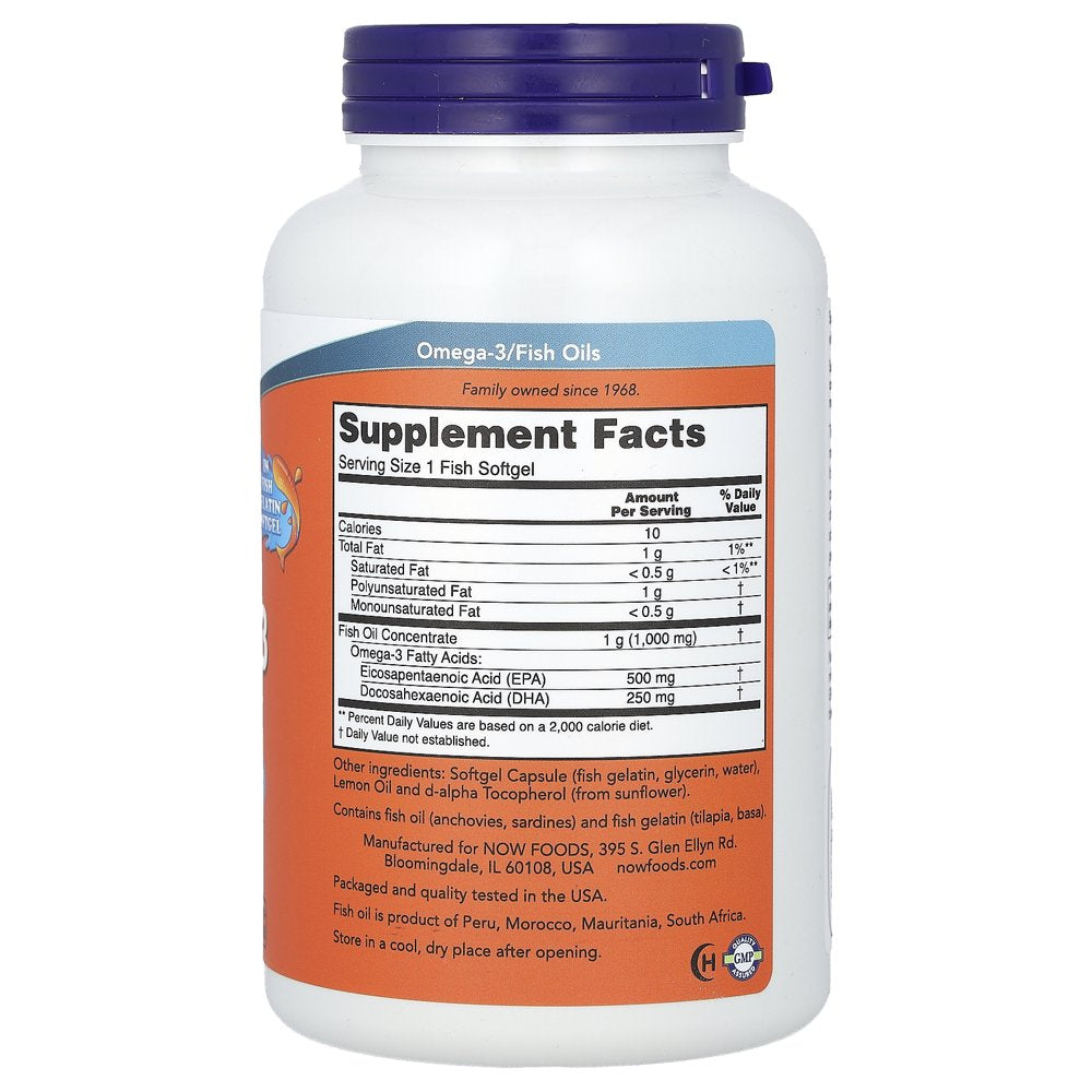 NOW Supplements, Ultra Omega-3, 500 EPA and 250 DHA, Cardiovascular Support, 180-Fish Gelatin Softgels