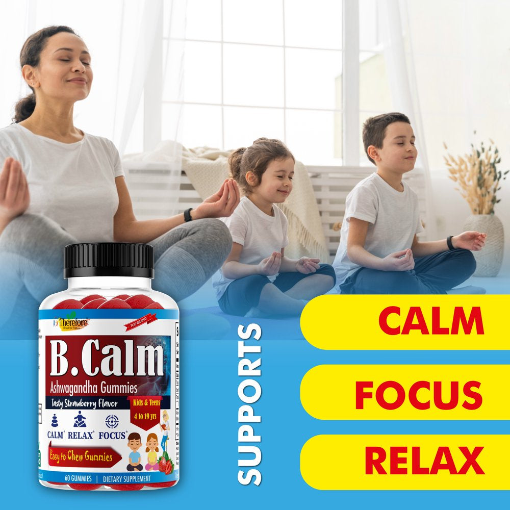 B.Calm Brain Focus Gummies for Kids with Ashwagandha Root Extract, Children Brain Supplement, Heart and Vision Support, Tasty Fruity Flavored 60Ct