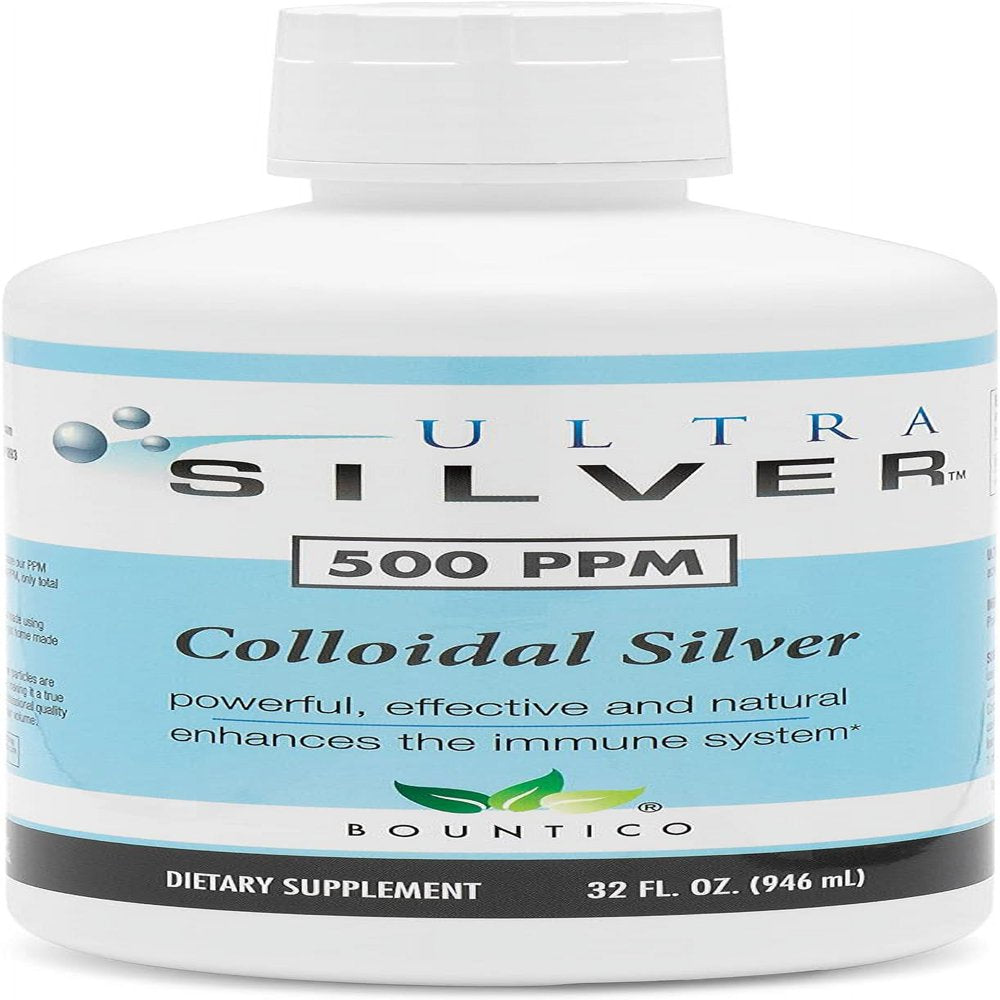 Ultra Silver® Colloidal Silver | 500 PPM 32 Oz (946Ml) | Mineral Supplement | True Colloidal Silver - 4 Oz Dropper Bottle (Empty) Included for Dispensing!