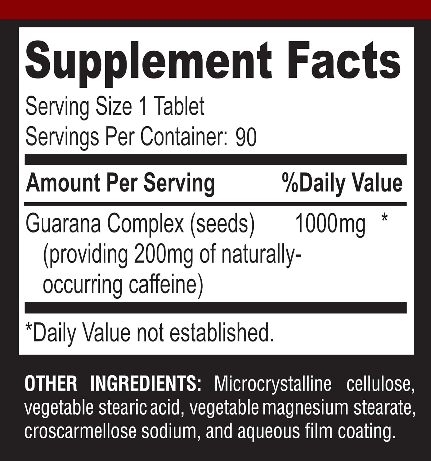 Natural Energy Guarana 1000MG - Provides 200MG of Herbal Caffeine (2 Cups Coffee), Antioxidants, Boost Mental Focus, Natural Caffeine Tablets, 90 Tablets