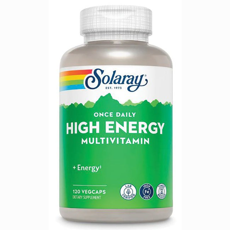 Solaray High Energy Multivitamin | No Iron, 1/Day, Timed-Release Formula | Whole Food & Herb Base | 120 Vegcaps