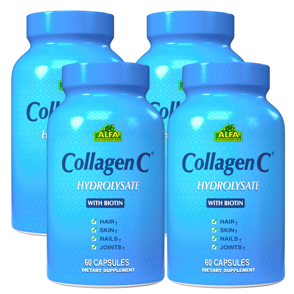 Collagenc Hydrolysate - Collagen Capsules with Biotin & Vitamin C - 60 Capsules per Bottle for Skin, Hair, Nails, Immune & Joint Support - 4 Pack