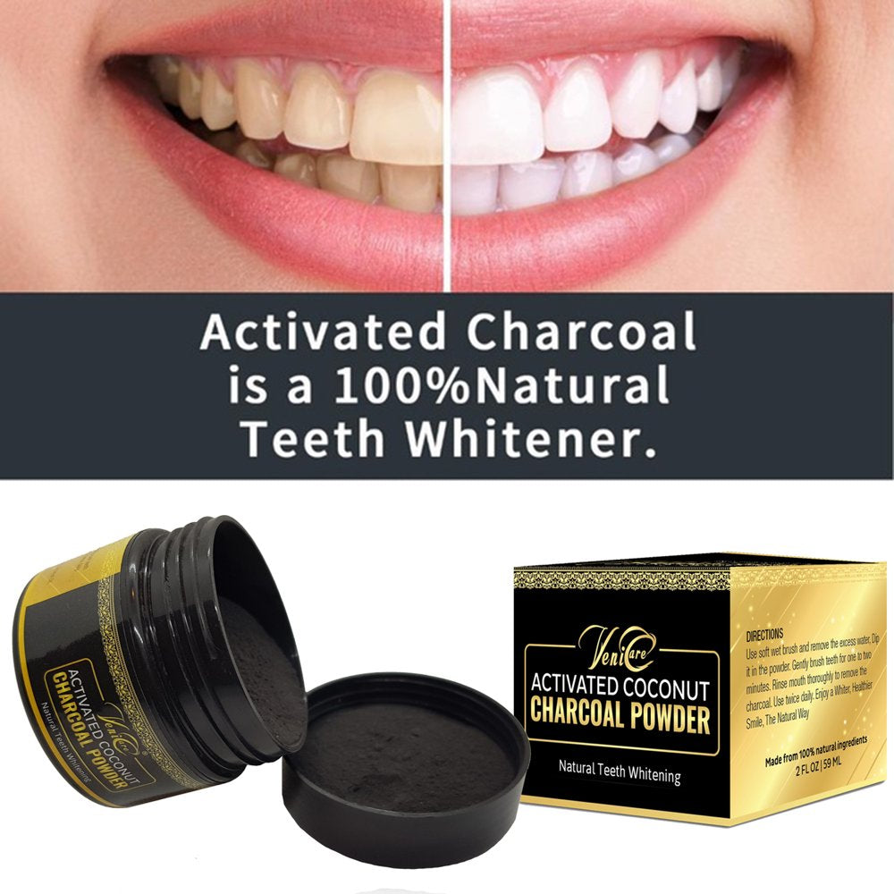 Venicare Natural Teeth Whitening Powder Organic Coconut Activated Charcoal 59 ML