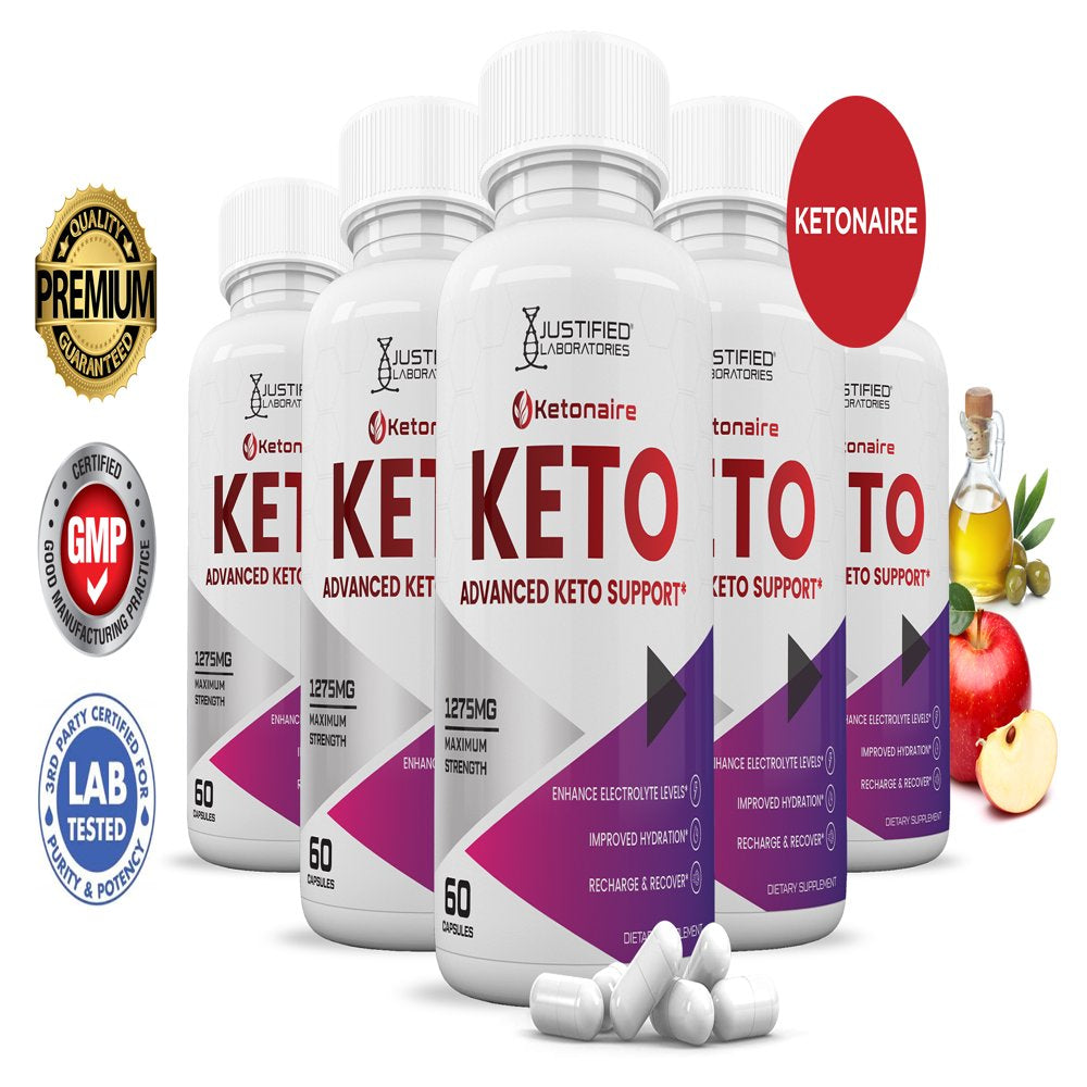 (5 Pack) Ketonaire Keto ACV Pills 1275Mg Alternative to Gummies Dietary Supplement 300 Capsules