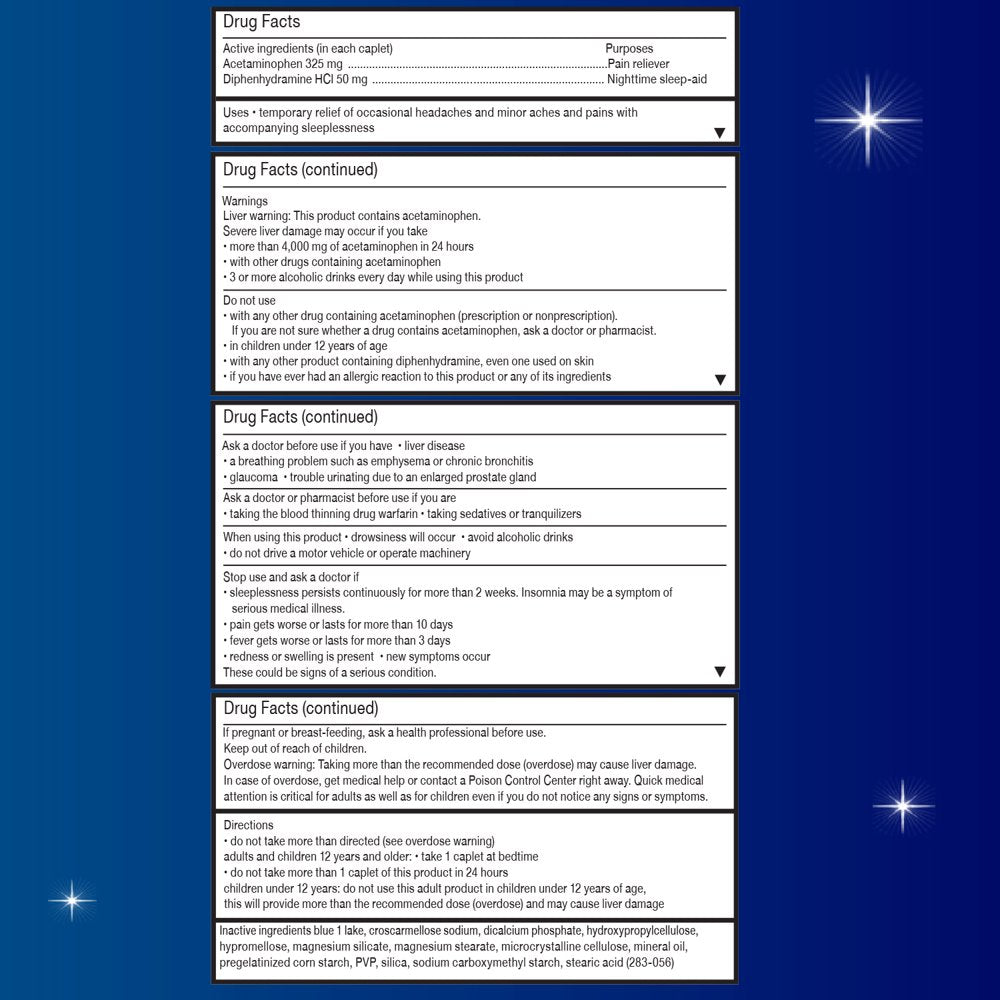 Unisom PM Pain Caplets (30 Ct), Acetaminphen & Diphenhydramine HCI