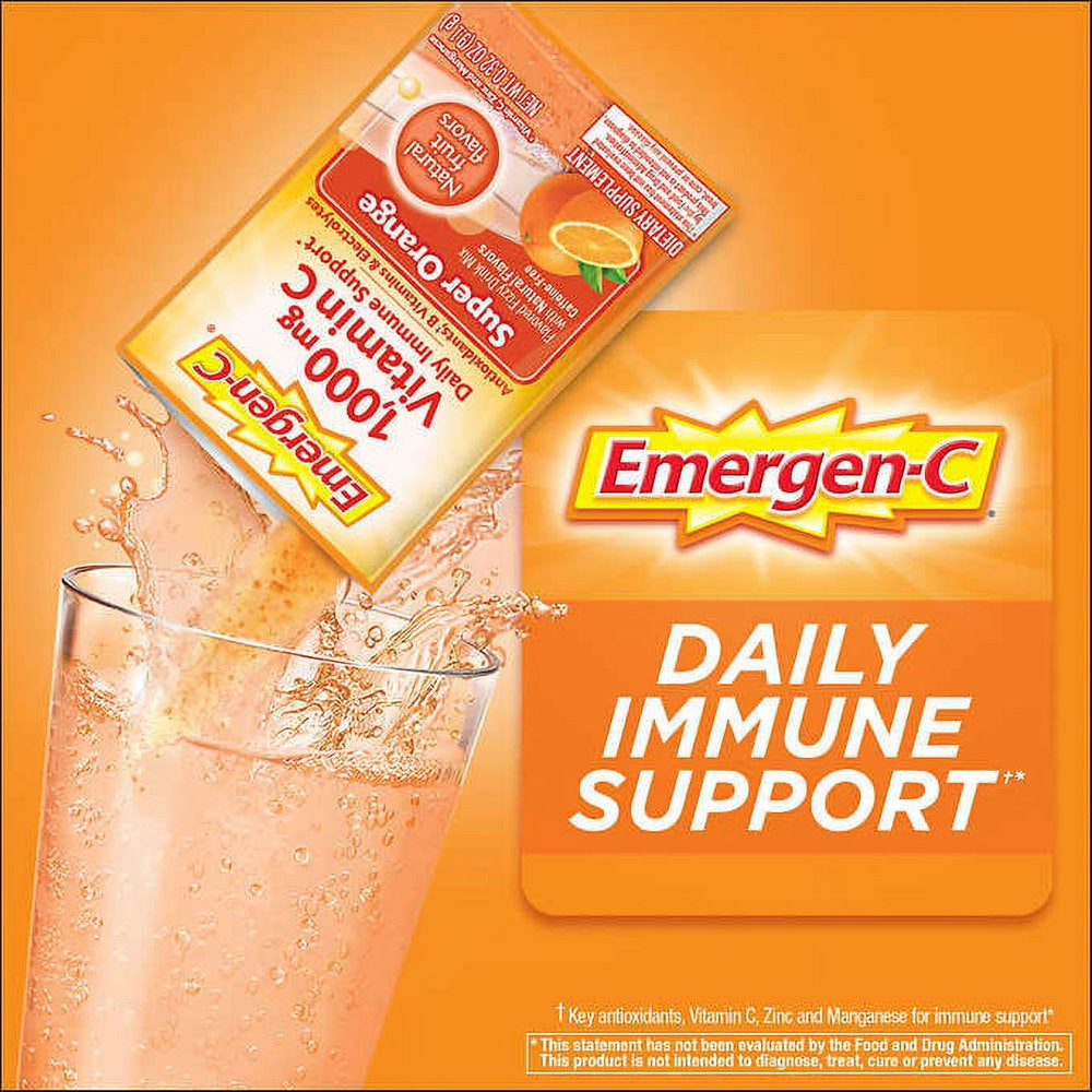 Emergen-C Vitamin C Flavored Fizzy Drink Mix Packets, Super Orange 30 Ea