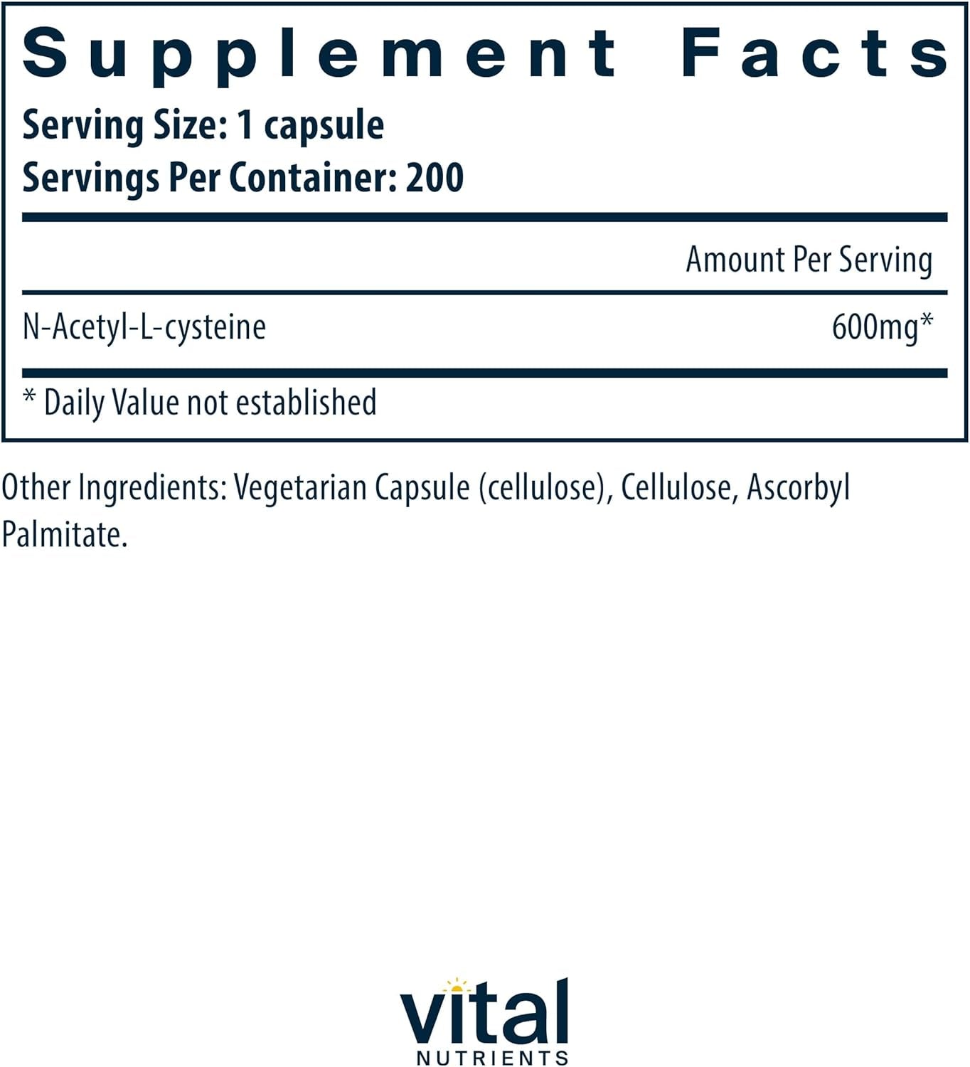 Vital Nutrients NAC | N-Acetyl Cysteine | Vegan Supplement | Supporting Sinus and Respiratory Health | 600Mg | Gluten, Dairy, and Soy Free | 200 Vegetarian Capsules