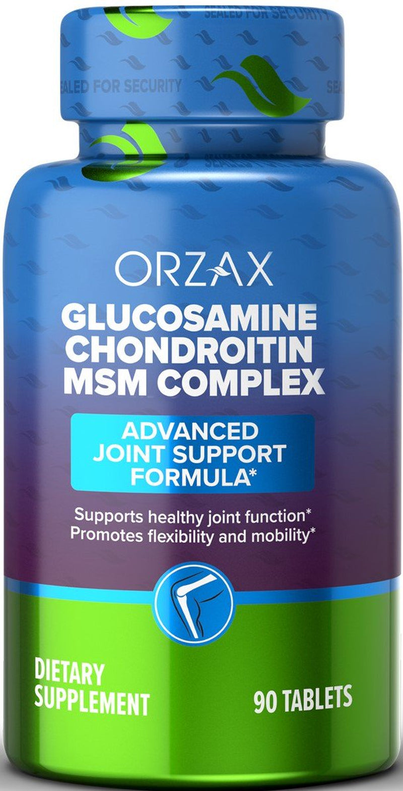 ORZAX All-In-One Joint Support Supplement with Glucosamine Chondroitin MSM - Turmeric, Collagen, Bromelain & Boswellia Extract Capsules, Function & Comfort - 90 Tablets
