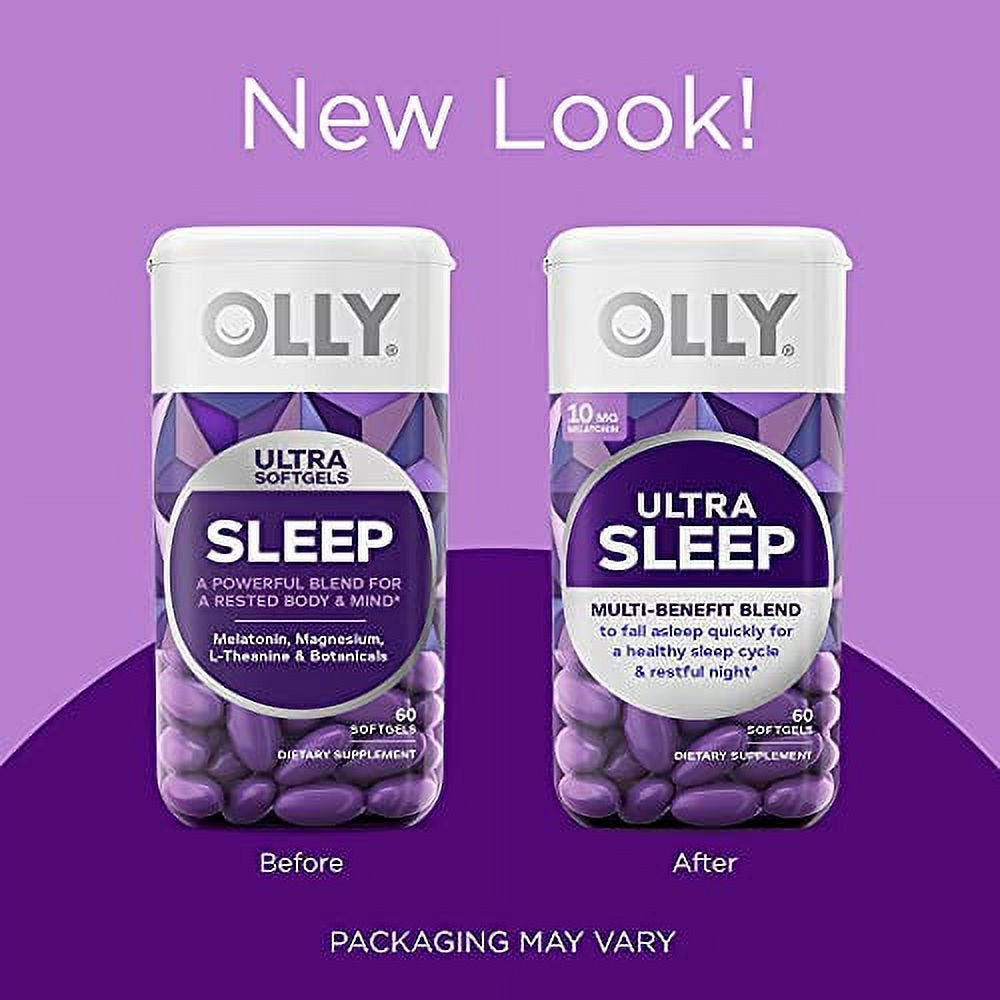 OLLY Ultra Strength Sleep Softgels, 6 Mg Melatonin, Supports Deep Restful Sleep, Magnesium, L-Theanine, Chamomile, Lemon Balm, Nighttime Sleep Aid, Non Habit-Forming - 60 Count (Packaging Ma