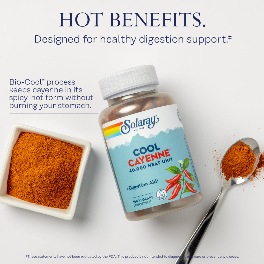 Solaray Cool Cool Cayenne 40,000 HU | Healthy Digestion, Circulation, Metabolism & Cardiovascular Support | 180 Vegcaps