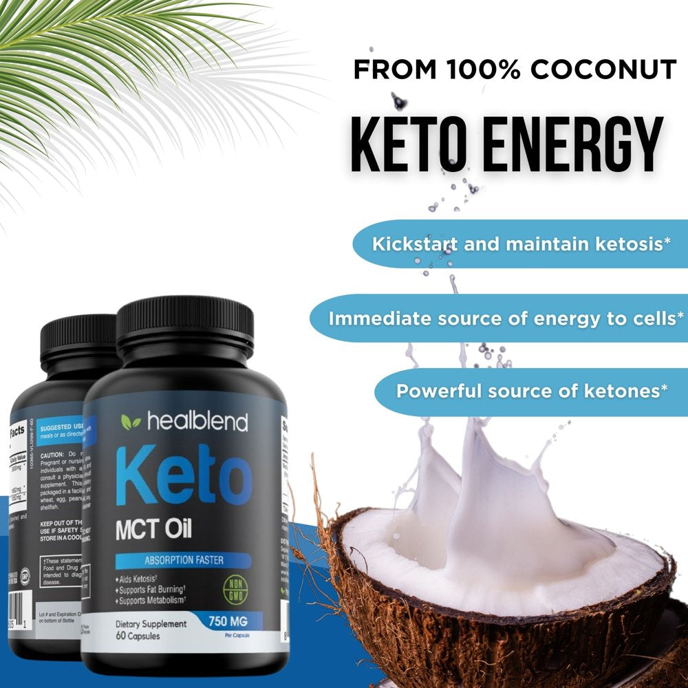 Keto MCT Oil for Ketosis Diet, Exogenous Ketones, Focus, Energy, and Fat Burn - Ketogenic Supplements for Men Women, 60 Capsules