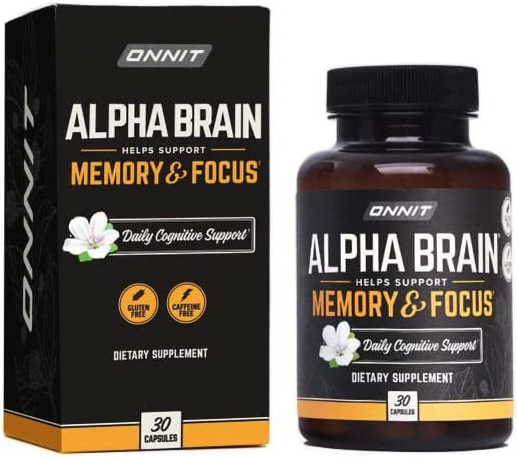 Onnit Alpha Brain Premium Nootropic Brain Supplement, 30 Count, for Men & Women - Caffeine-Free Focus Capsules for Concentration, Brain & Memory Support - Brain Booster Cat'S Claw, Bacopa, Oat Straw