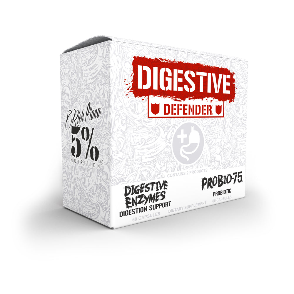 5% Nutrition Rich Piana | Probio-75 & Digestive Enzymes Digestion Supplement | Digestive Enzymes with Probiotics and Prebiotic Fiber 120 Gelatin Capsules (30 Svgs)