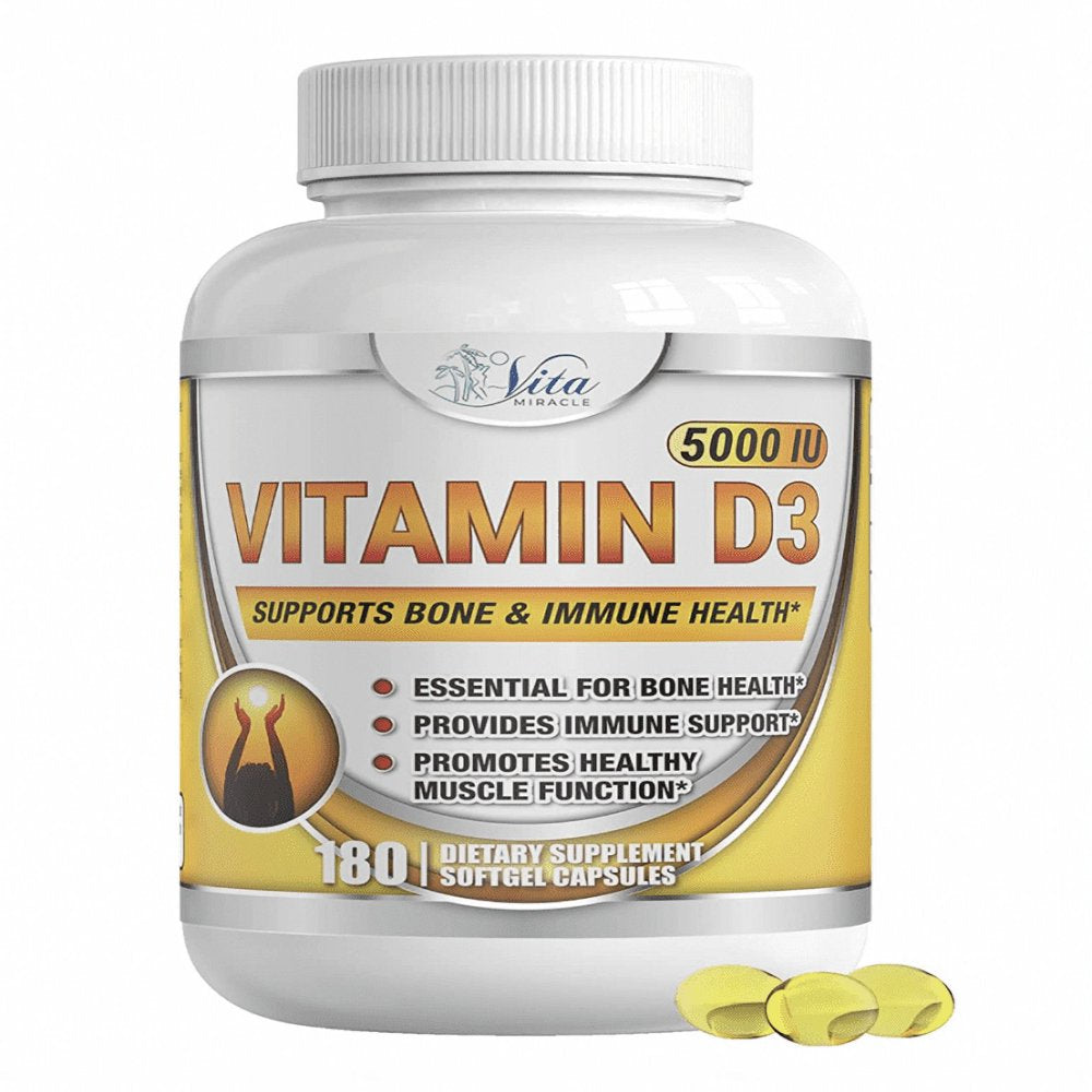 Vitamin D3 5000 IU Softgels High Potency Vitamin D Supplements for Women Men in Organic Flaxseed Oil May Support Healthy Bones Heart Muscle Function Immune Support Pure Vitamin D 3 Pills (180 Count)