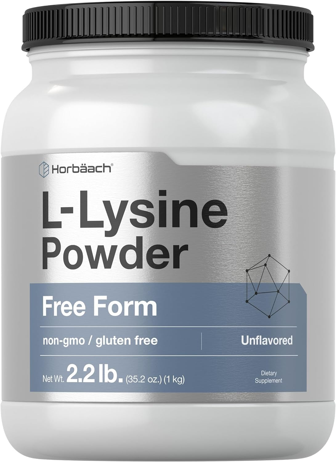 L-Lysine Powder | 2.2 Lbs | Unflavored Free Form Supplement | Vegetarian, Non-Gmo, Gluten Free Formula | by Horbaach