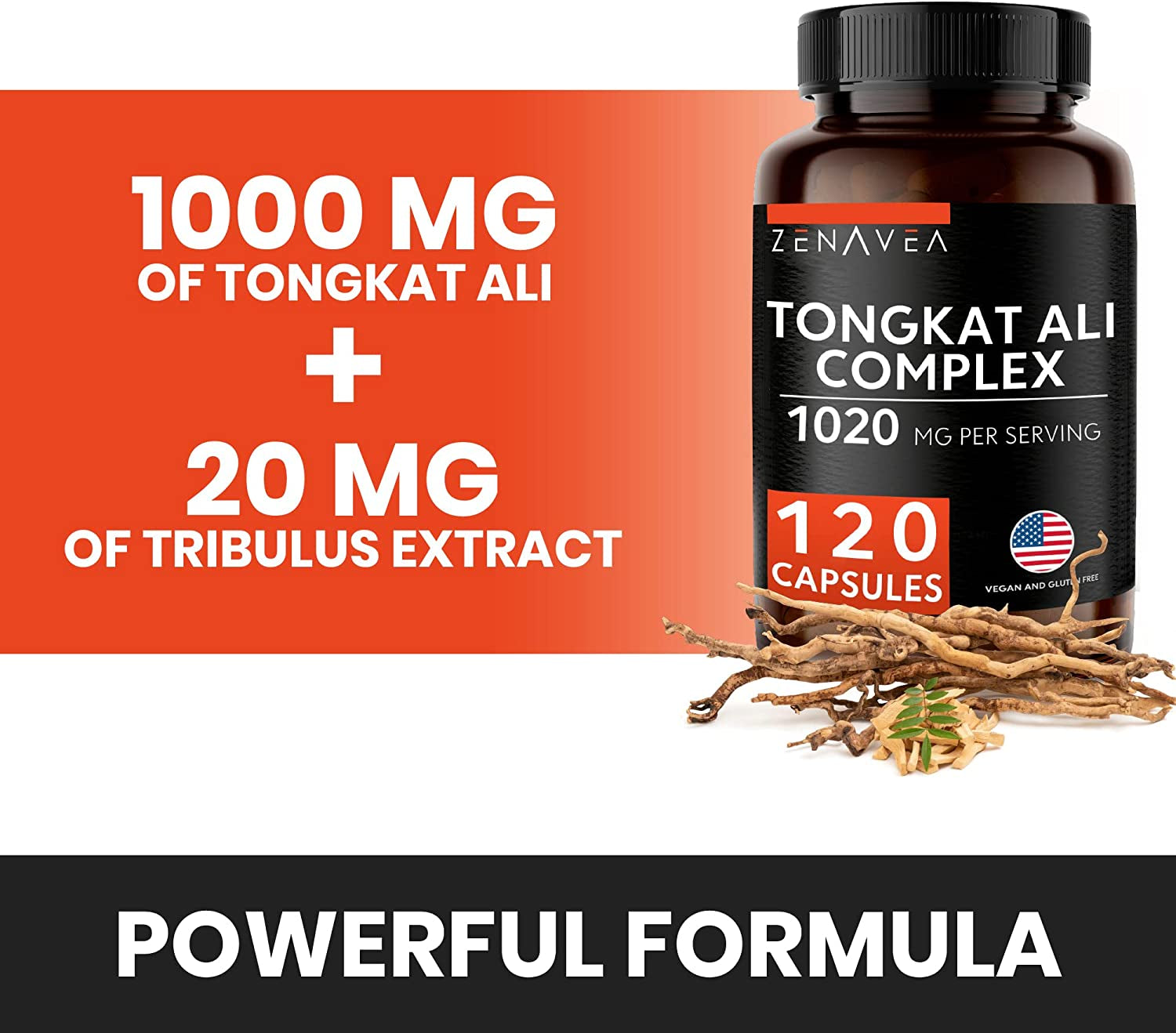 Zenavea Tongkat Ali for Men Longjack Tongkat-Ali, 1000 Mg per Serving (200:1) - Eurycoma Longifolia Boosts Energy Levels - 120 Capsules