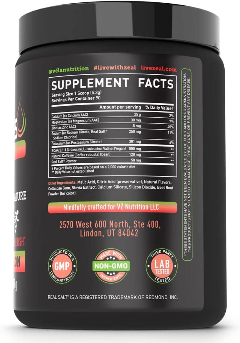 Vela Electrolyte Powder Recovery Drink + Energy (90 Servings | Watermelon) W Real Salt +Bcaas Sugar Free Electrolyte Supplement W Potassium Zinc