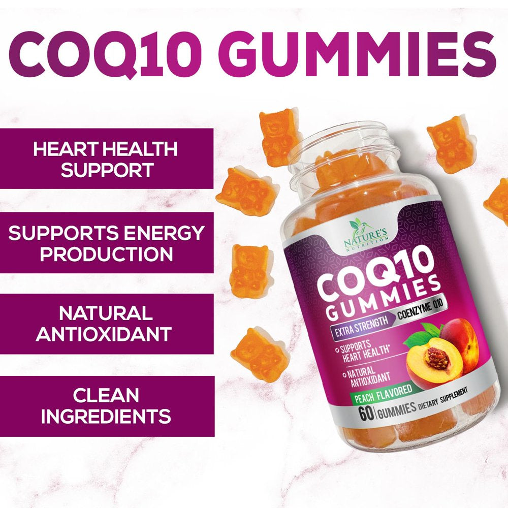 Coq10 Gummies, Coq10 100 Mg Supplement for Heart Health Support & Cellular Energy Production - Gluten Free Vegan & Non-Gmo Antioxidant with Max Absorption Coenzyme Q10 Gummy Supplements - 60 Gummies