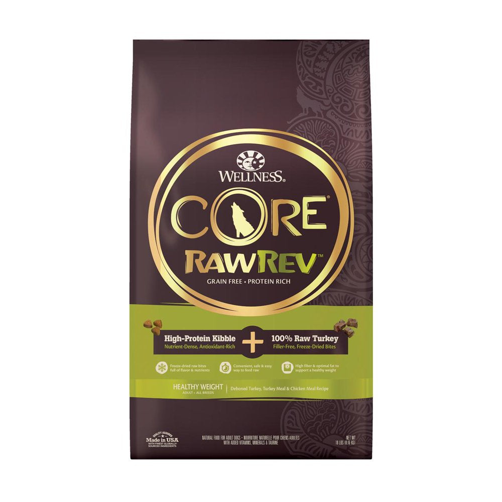 Wellness CORE Rawrev Grain Free Natural Dry Dog Food, Healthy Weight Deboned Turkey & Chicken with Freeze Dried Turkey Recipe, 18-Pound Bag