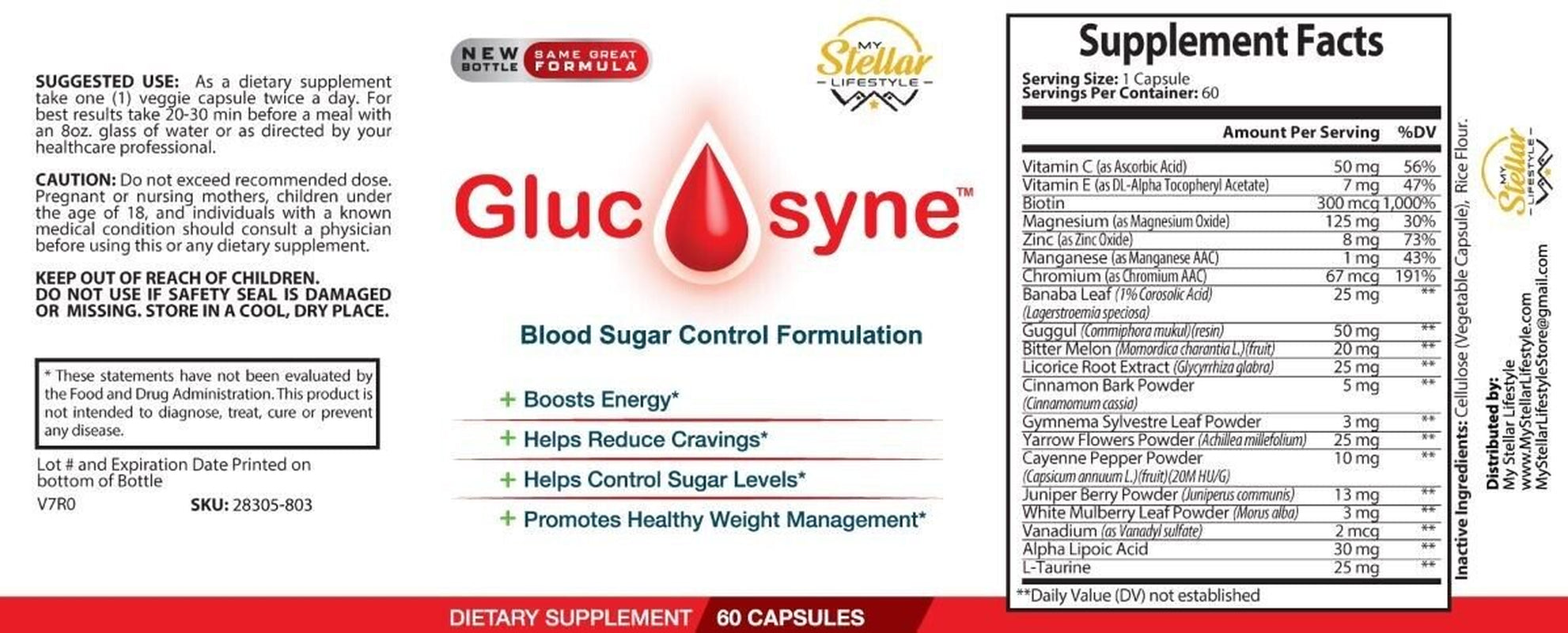 5 Pack Glucosyne Blood Sugar Control Formula Burn Fat, Reduce Cravings Lower Glucose-60 Capsules X5