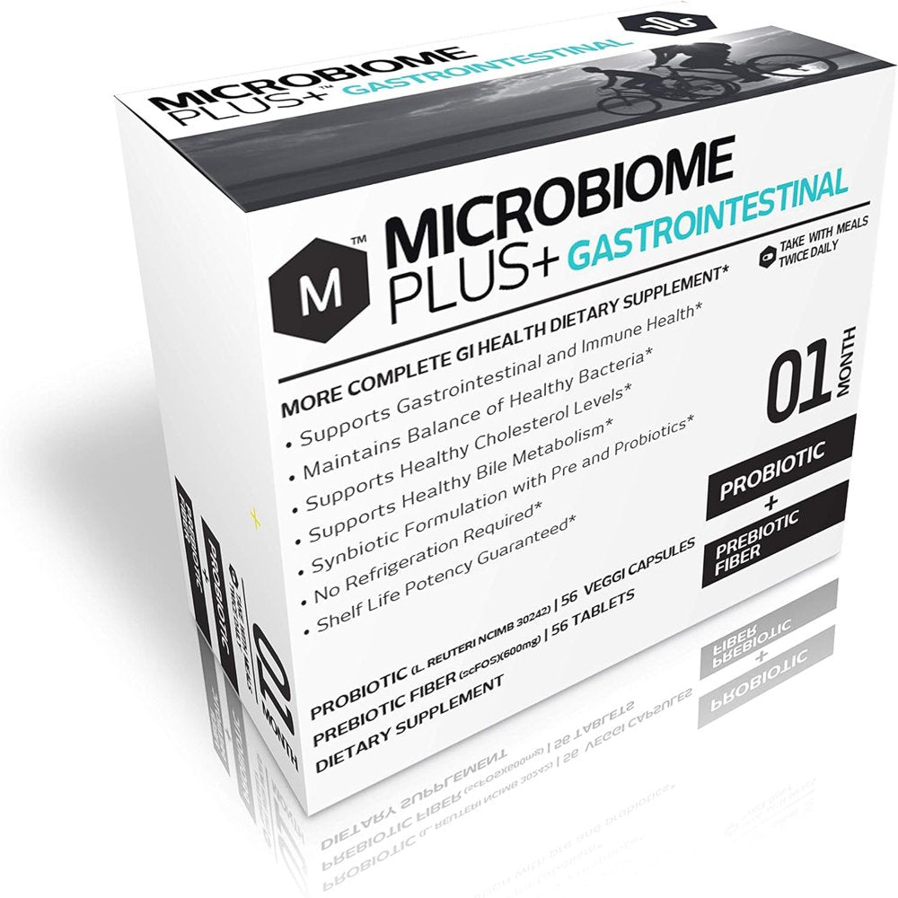 Microbiome plus Gastrointestinal Probiotics L Reuteri NCIMB 30242 and Prebiotics Scfos, GI Digestive & Heart Health Supplements, Allergy Safe, Gluten-Free Probiotic Supplement for Men and Women