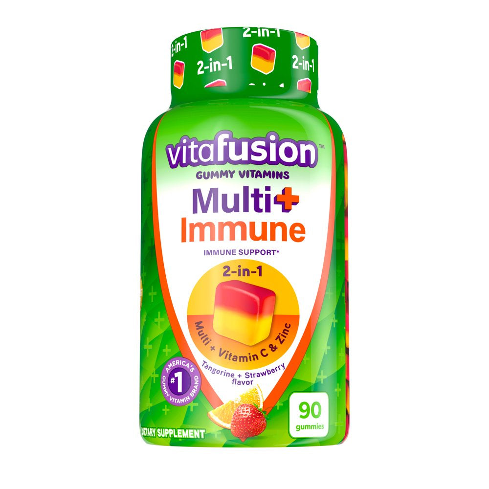 Vitafusion Multi+ Immune Support* – 2-In-1 Benefits & Flavors – Adult Gummy Vitamins with Vitamin C, Zinc, Daily Multivitamins, 90 Count