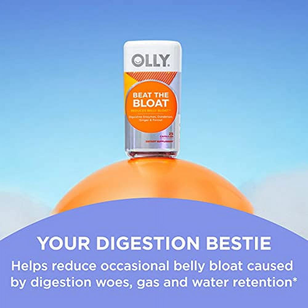 OLLY Beat the Bloat Capsules, Belly Bloat Relief for Gas and Water Retention, Digestive Enzymes, Vegetarian, Supplement for Women - 25 Count