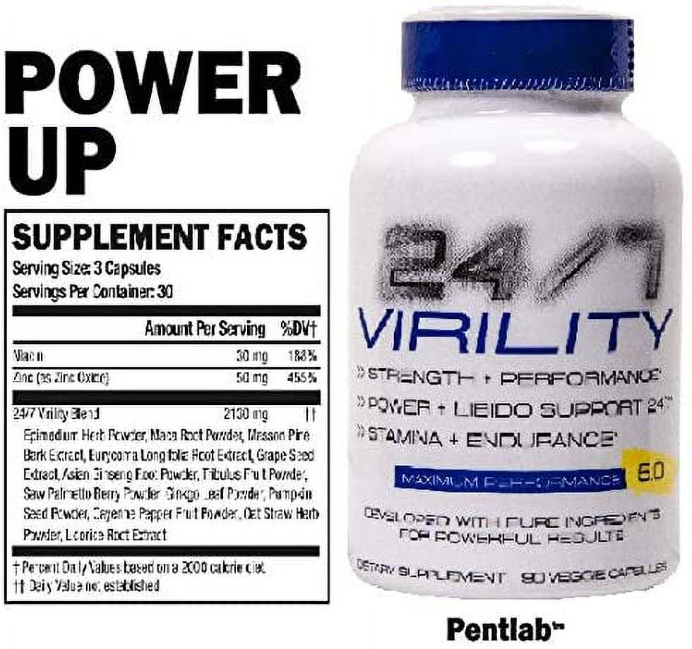 24/7 Virility Stamina & Enlargement Booster for Men - Increase Size, Strength, Stamina - Energy, Mood, Endurance Boost - All Natural Once Daily Supplement for Men - Made in USA