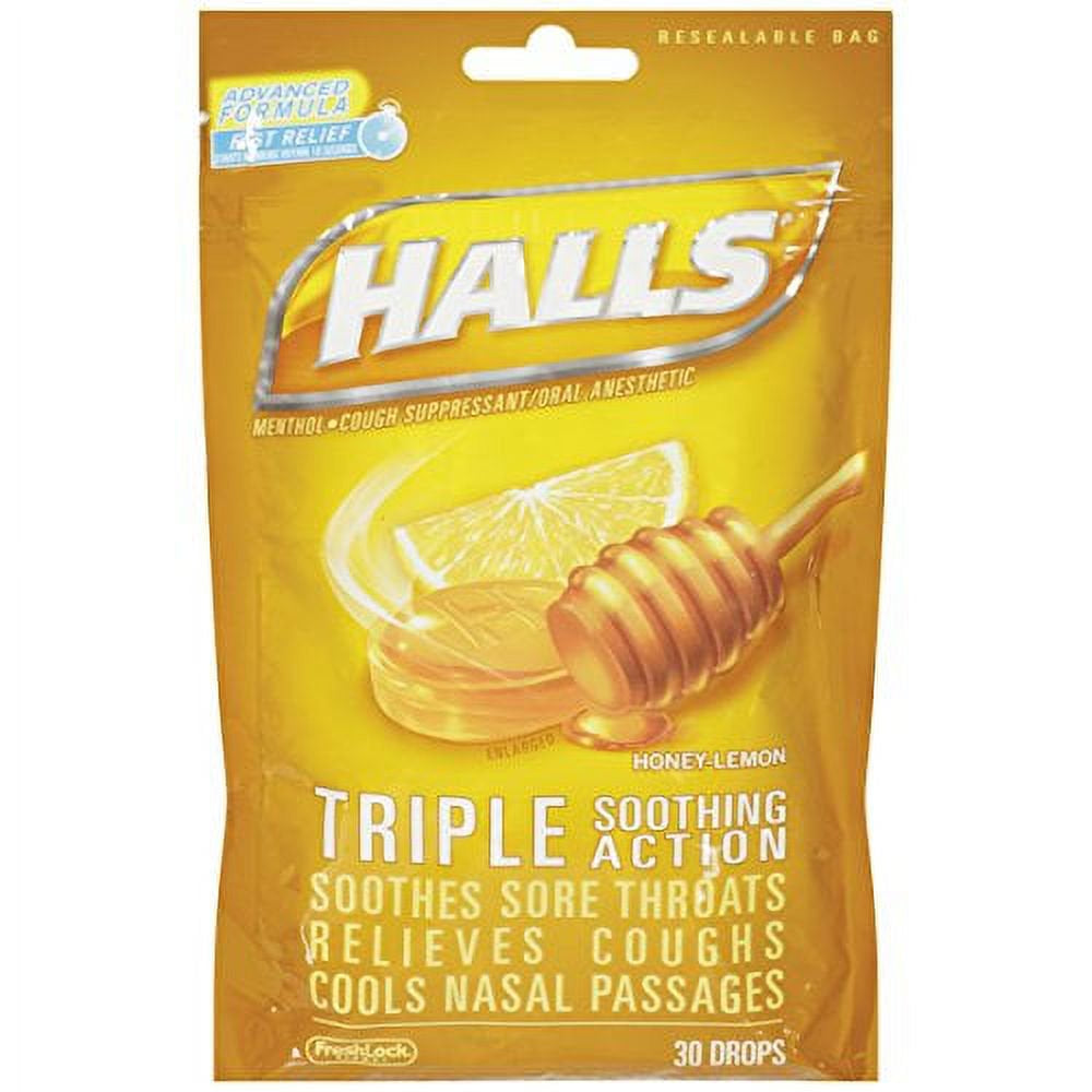 5 Pack Halls Mentho-Lyptus Drops Honey-Lemon Cough Suppressant 30 Each