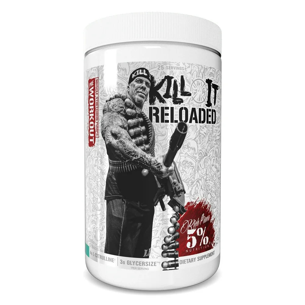 5% Nutrition Rich Piana Kill It Reloaded High Stim Pre-Workout | Ultra Energy, Focus, Pumps, Power & Endurance | Citrulline, Glycersize, Nitrosigine, Creatine, Choline, Huperzine a (Frostbite)