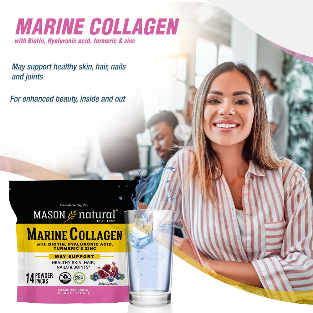 Mason Natural Marine Collagen - Blueberry Pomegranate Hydrating Drink Mix, 14 Quick Dissolve Stick Packs