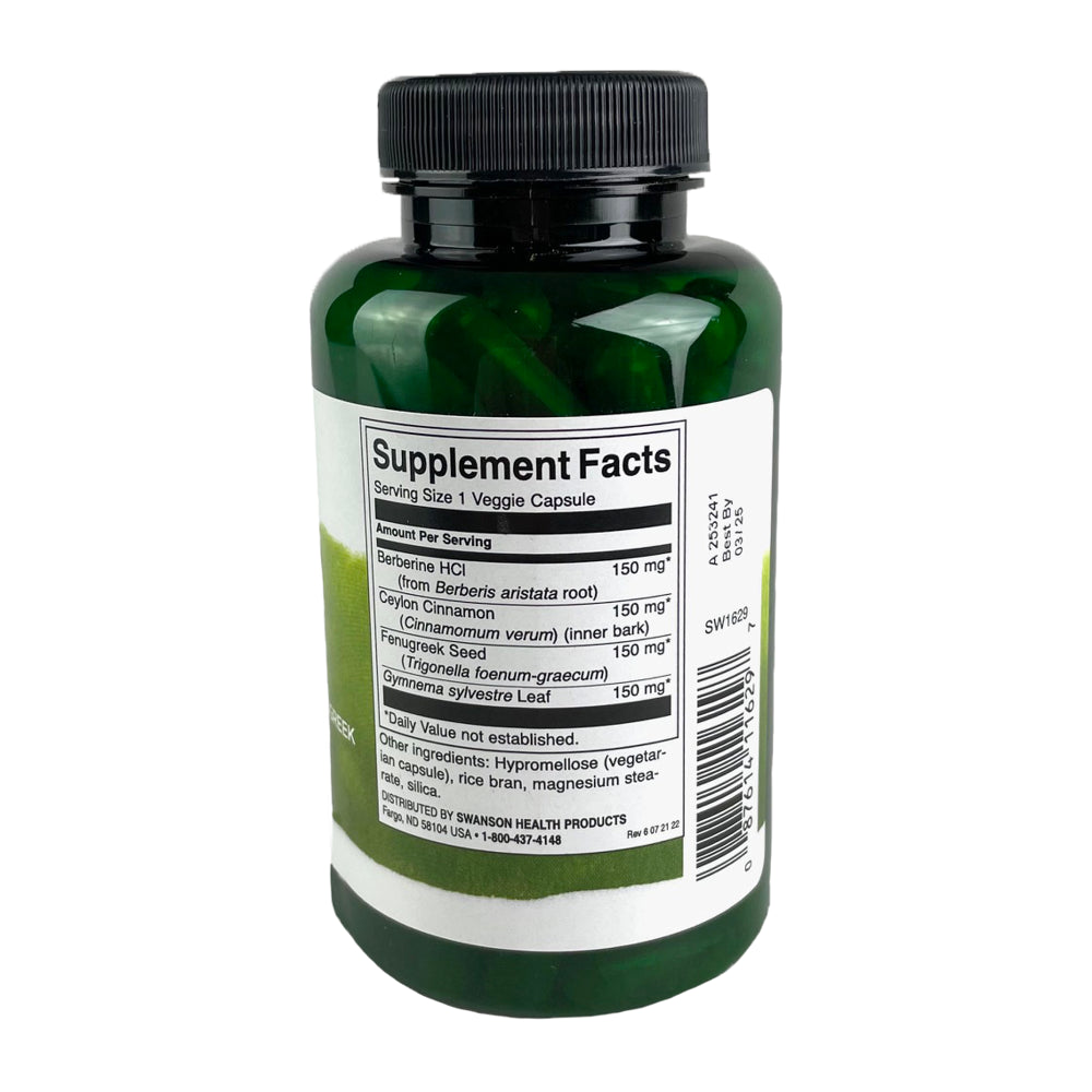 Swanson Berberine Complex with Cinnamon, Gymnema & Fenugreek - Herbal Supplement Promoting Cardiovascular Health, Blood Sugar Support, and Healthy Glucose Metabolism - (90 Veggie Capsules)