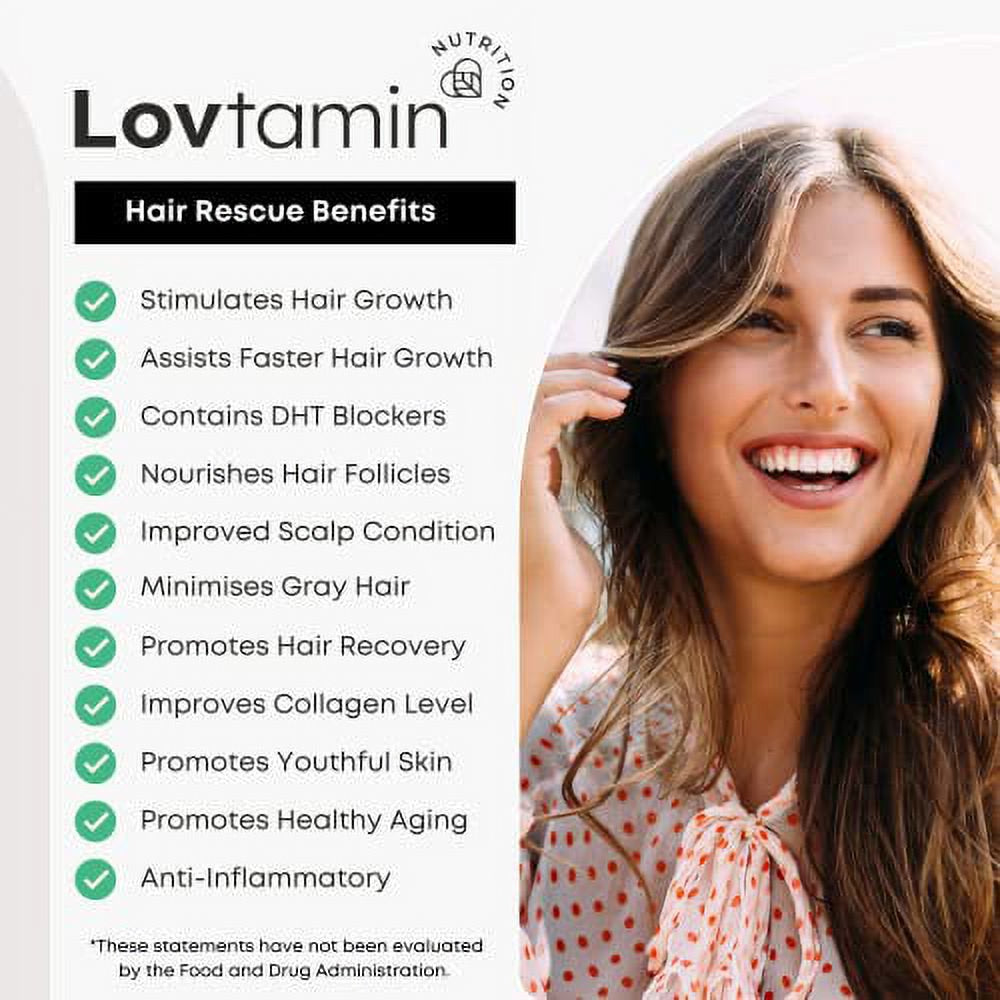 Lovtamin Hair Growth Supplement for Stronger, Thicker Hair 60 Tablets Biotin Advanced Hair, Skin & Nail Supplement with Minerals, Vitamins, High Potency Biotin, Keratin, Collagen,