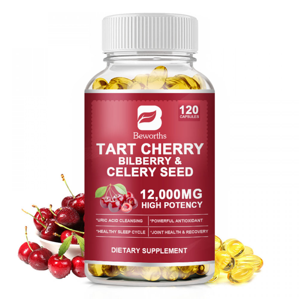 BEWORTHS Tart Cherry Extract Capsules 1200Mg,120 Vegan Capsules, Antioxidant, Herbal Supplement,Helps to Sleep, Immune System Booster,Joint Support & Muscle Recovery