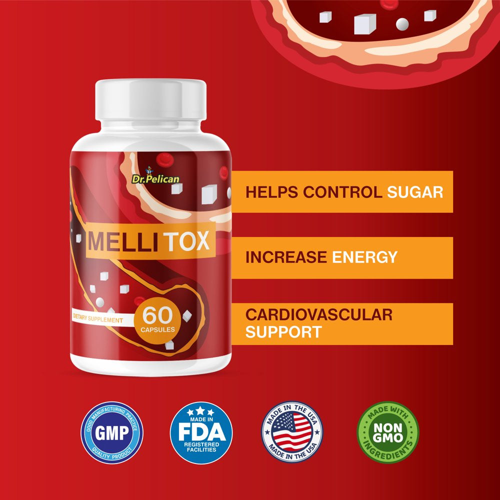 Mellitox- Blood Sugar/Energy/Cardiovascular Support- 2 Bottles- 120 Capsules- Dr. Pelican